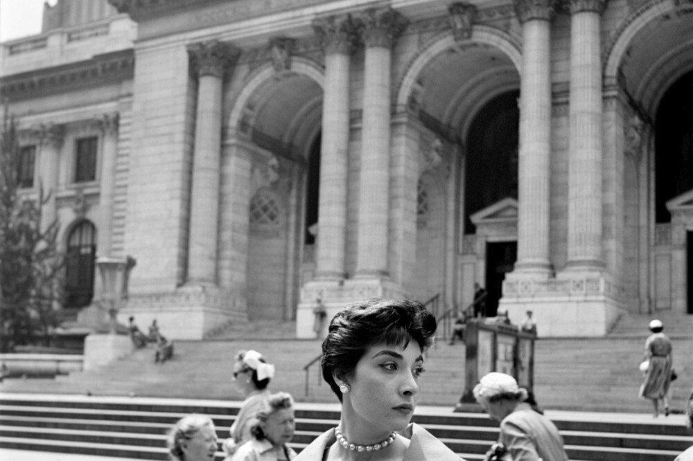 Woman outside NYC Public Library
