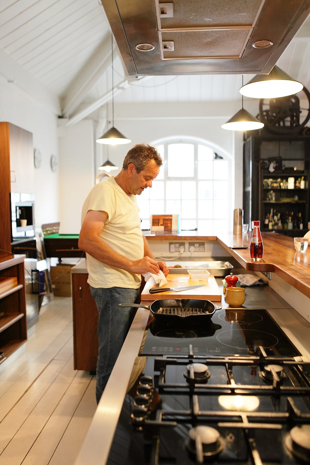 Mark Hix cooking in his test kitchen