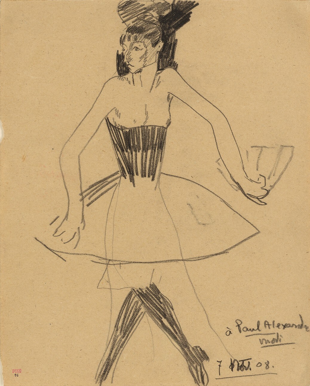 Modigliani, Columbine with Fan and wearing a Tutu, 1908