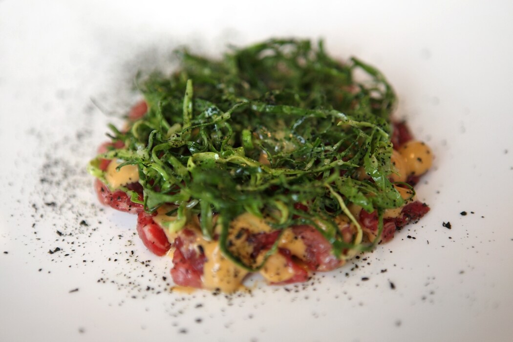 Raw beef and mussels