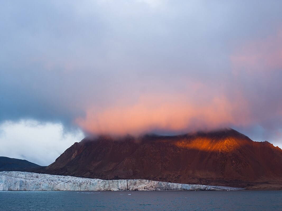 Hans Glacier at dusk in September in the Hornsund fjord, Sou