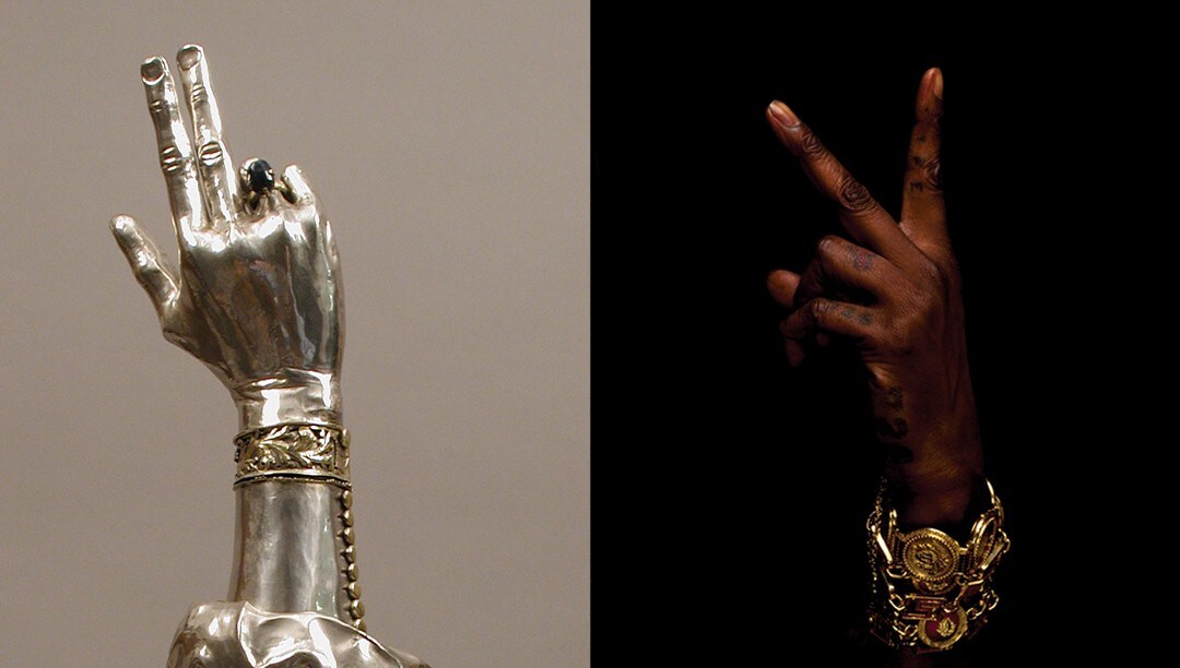 Left: Reliquary arm of St. Valentine, 14th century