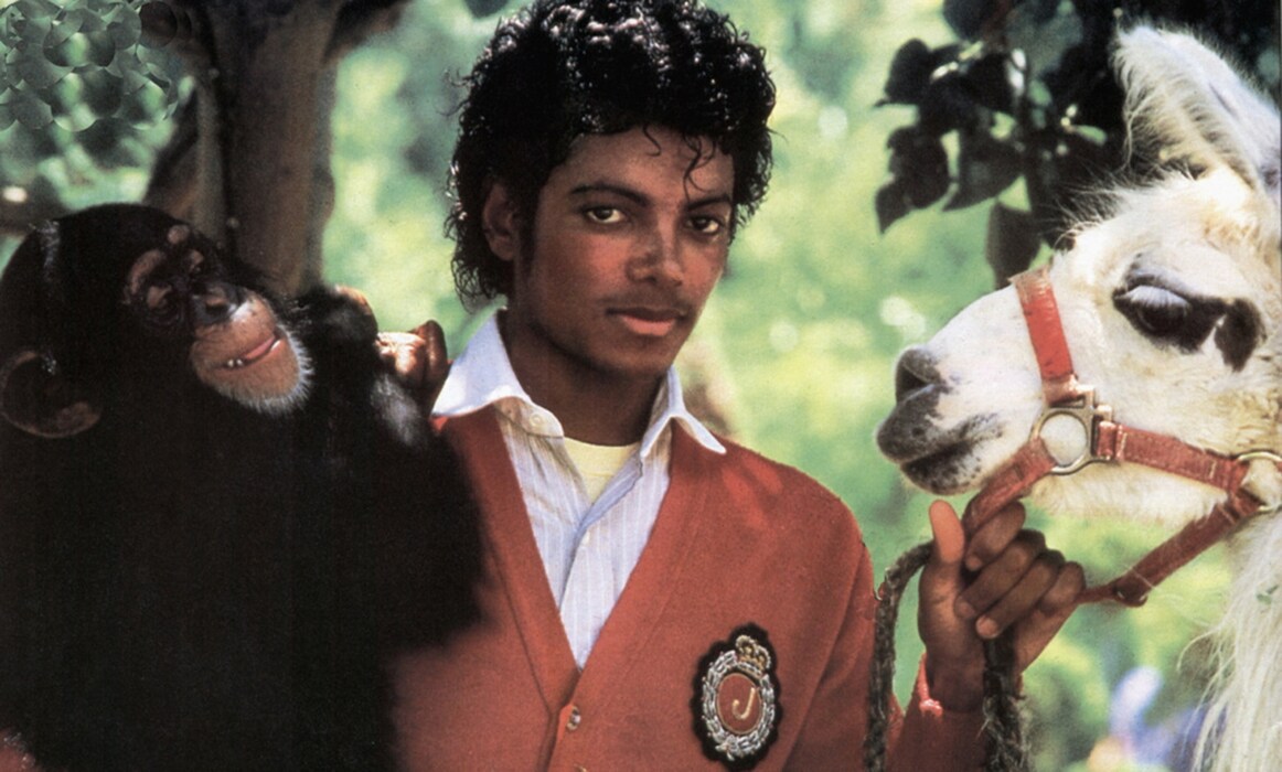 Bubbles, Jackson and one of Jackson&#39;s pet llamas, early 1980