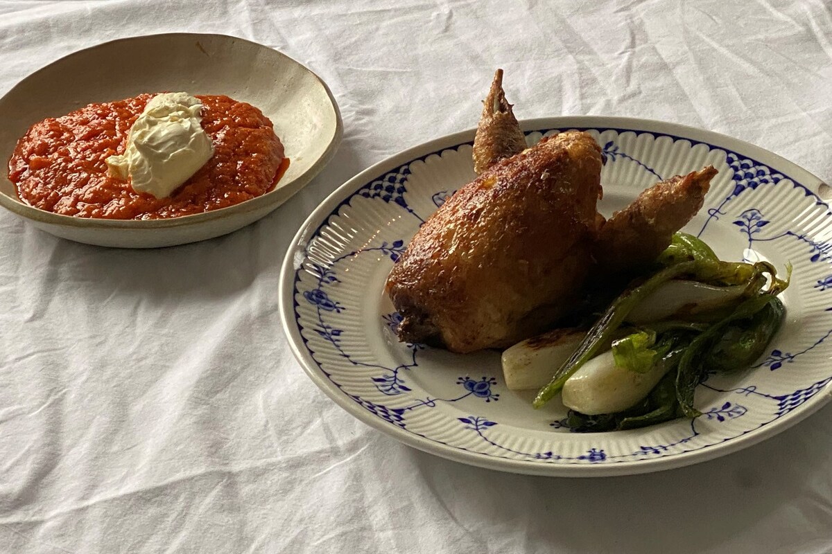 Cooking with Max Rocha: Quail, Grilled Leeks and Romesco | AnOther