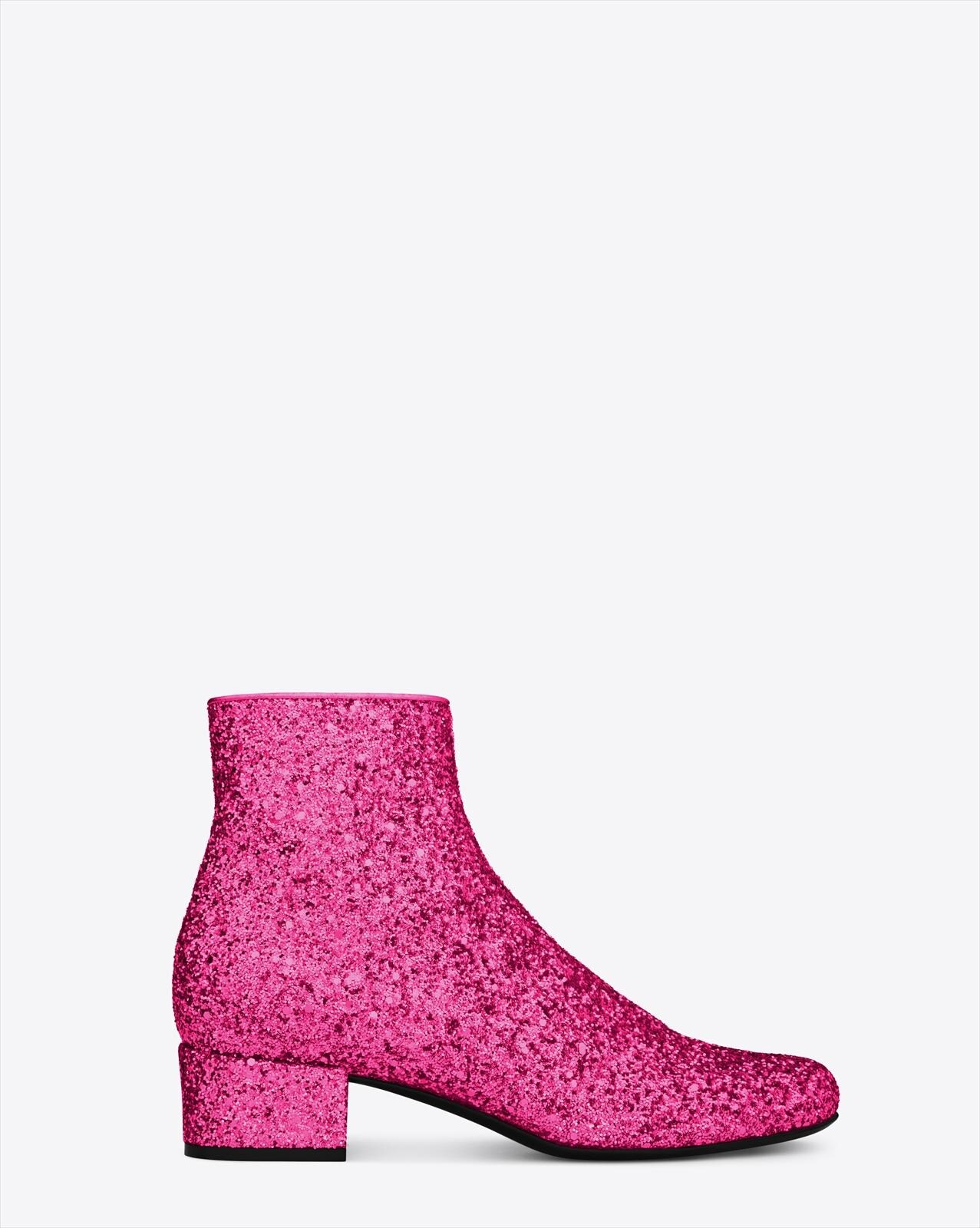 Ankle boot in pink glitter by Saint Laurent A/W14