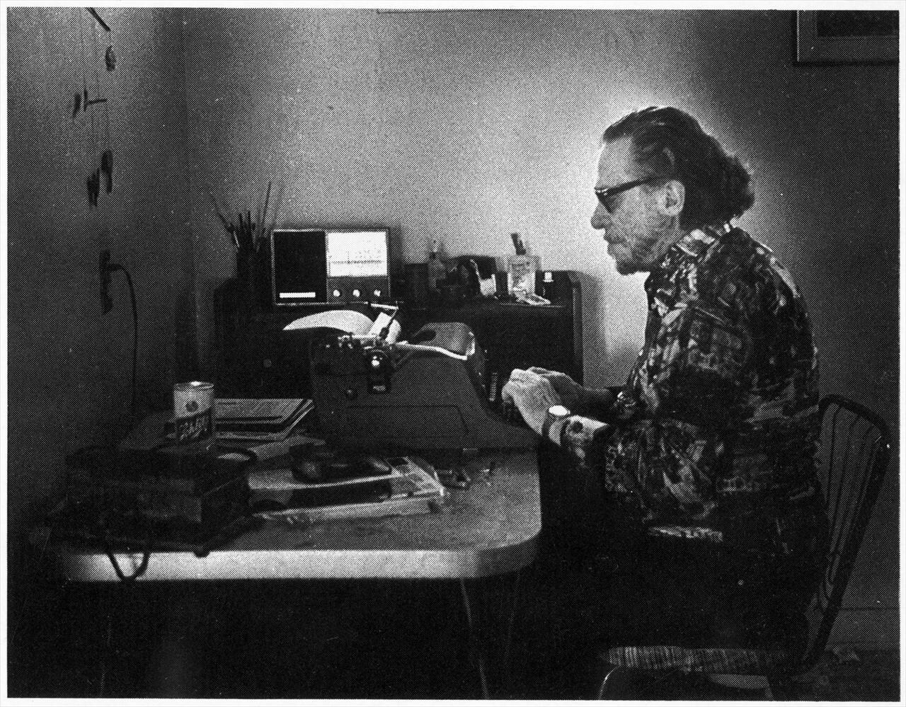 Charles Bukowski and his typewriter