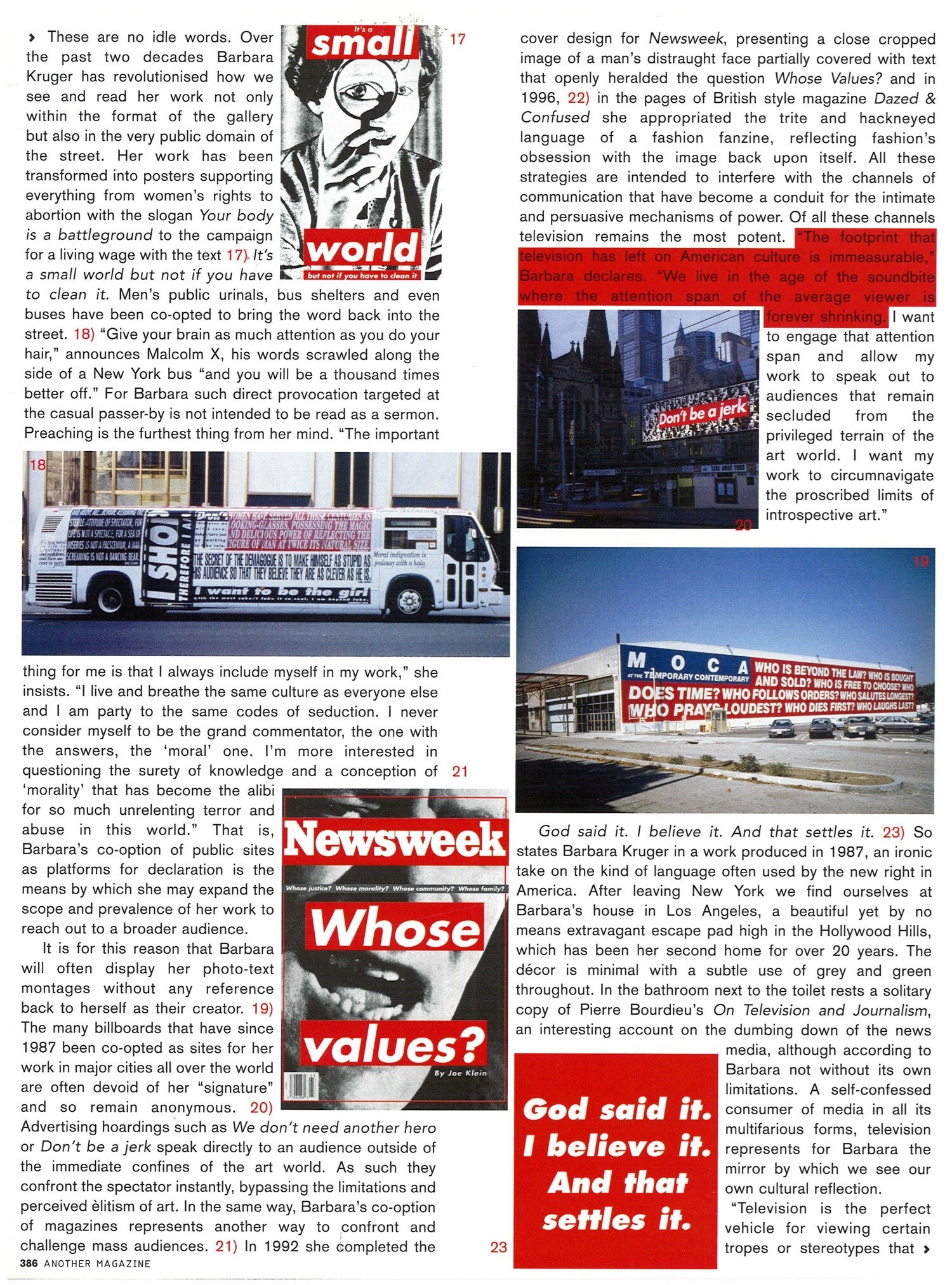 Barbara Kruger for AnOther Magazine Spring/Summer 2004
