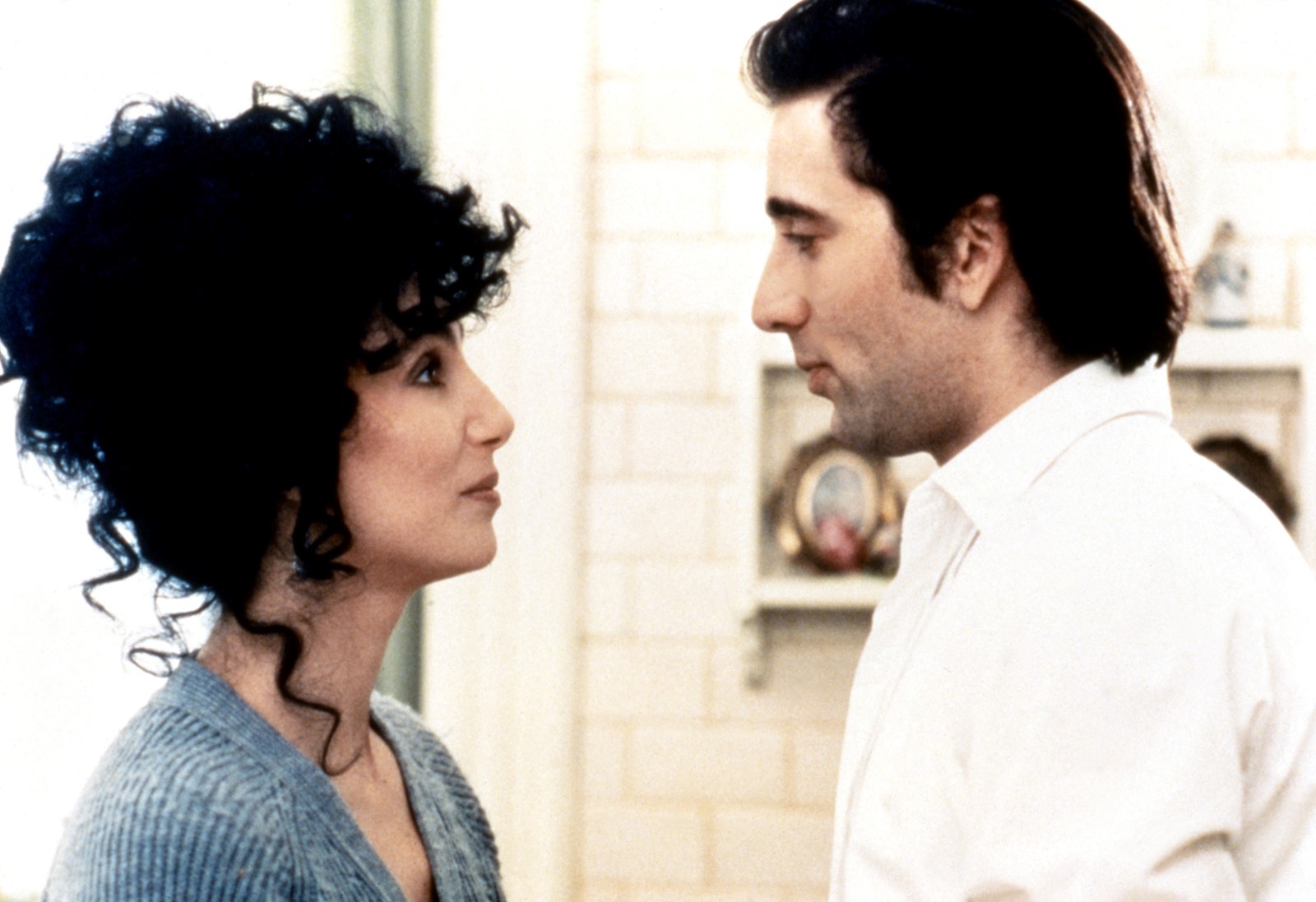 Cher and Nicolas Cage on the set of Moonstruck