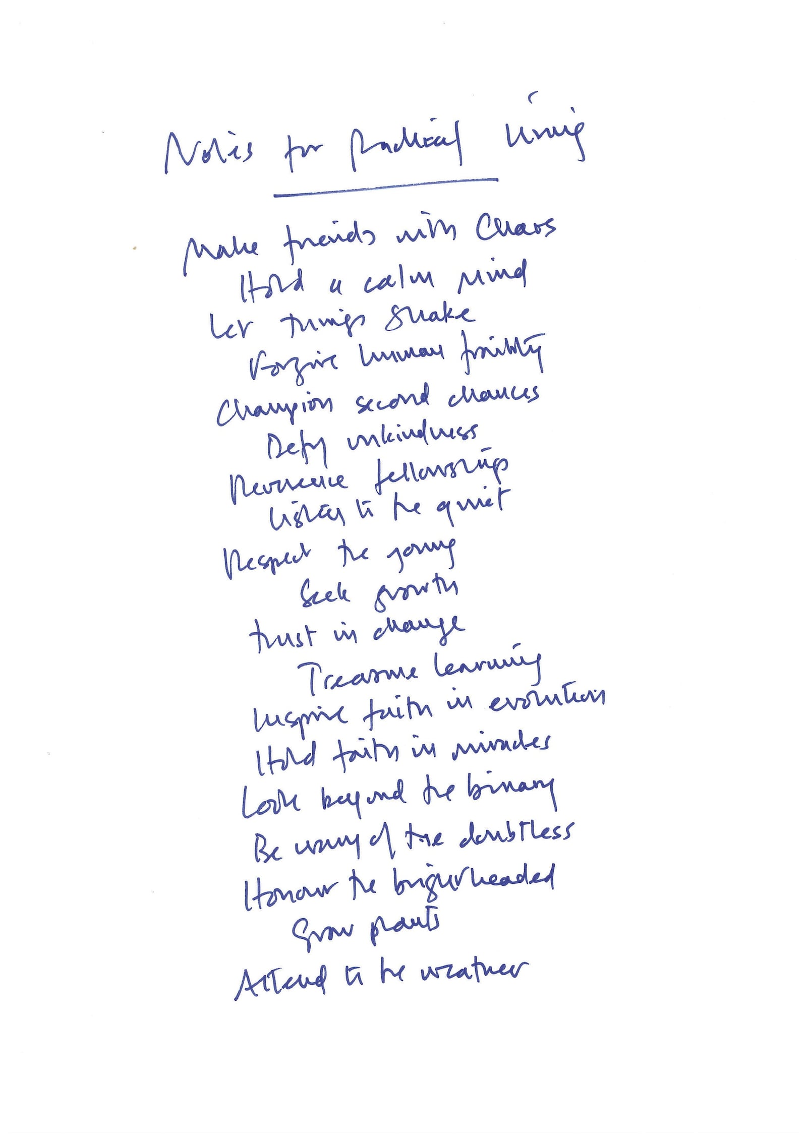 Tilda Swinton, Notes for Radical Living 1