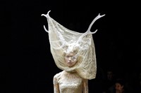 Tulle &amp; lace dress with veil and antlers, Alexander McQueen