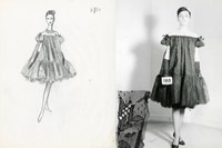 Sketch for a baby doll dress and the final garment, 1958