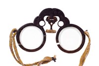 Horn and leather glasses with original ear cords, Japan, 18t