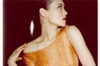 Tina Chow in her Fortuny collection, London, 1977