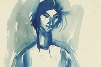 Amadeo Modigliani, Adrienne, 1909, blue ink wash on paper