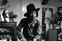 Jimi Hendrix in his flat at 23 Brook Street