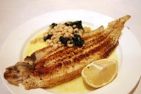 Dover sole with cannellini beans and three-cornered garlic