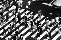 Crowds of people pedestrian crossing, high angle view, from 
