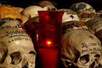 Decorated skulls at the ossuary of the Chapel of St. Michael