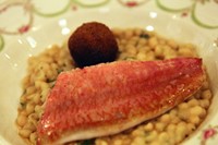 Red mullet with white beans and an oxtail dumpling