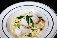 Cod, creamed leaks and bacon