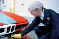 Andy Warhol painting his BMW Art Car, 1979