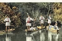 Seminole Indian family in dugout canoe, Miami River, Florida