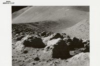 Lunar boulders, St. George Crater beyond, Apollo 15, July 19