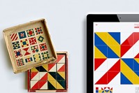 W&#252;rfel-Mosaik vintage game along with the corresponding app 