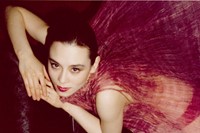Tina Chow in her Fortuny collection, London, 1977
