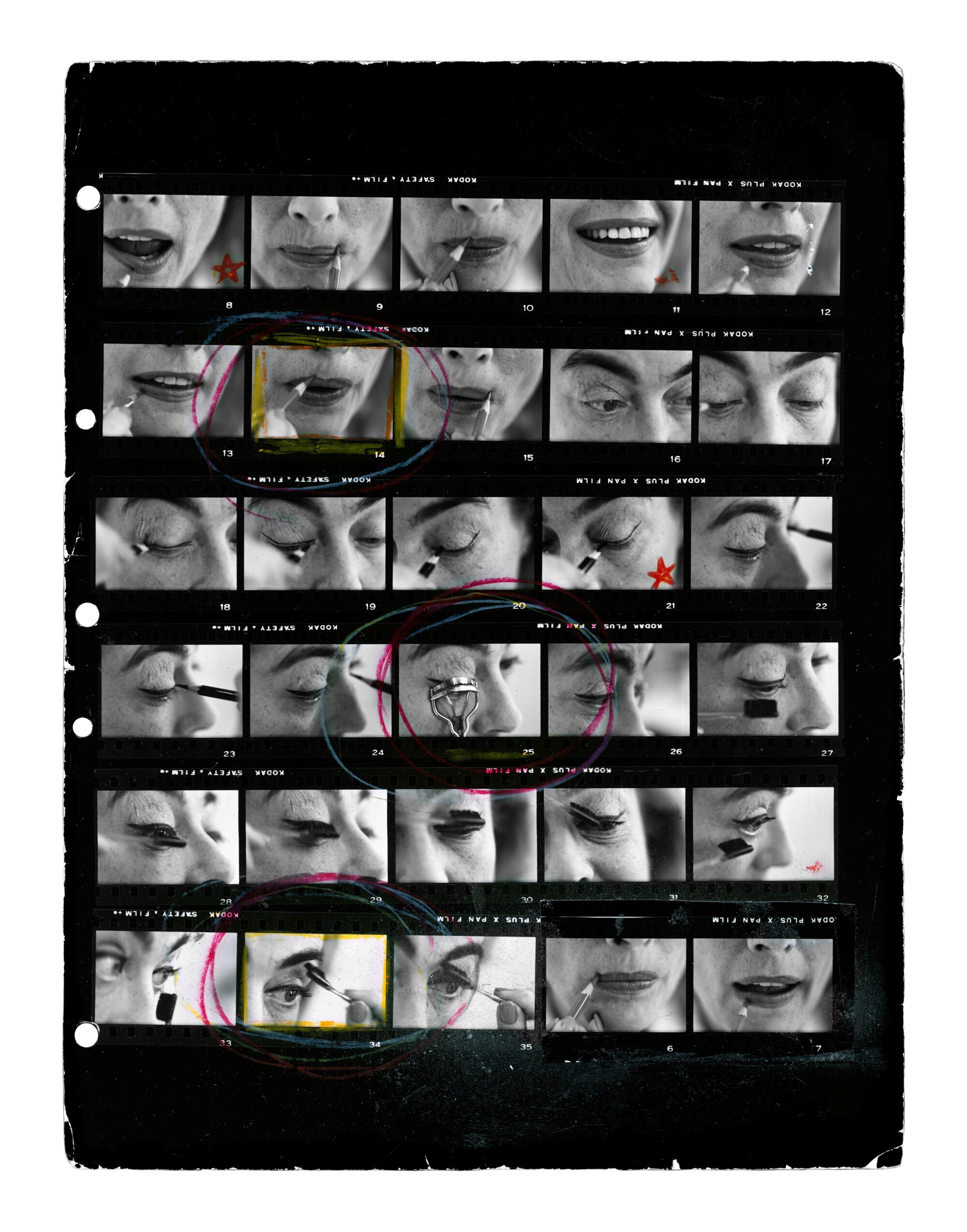 Contact Sheet showing Joan Crawford applying makeup, 1959