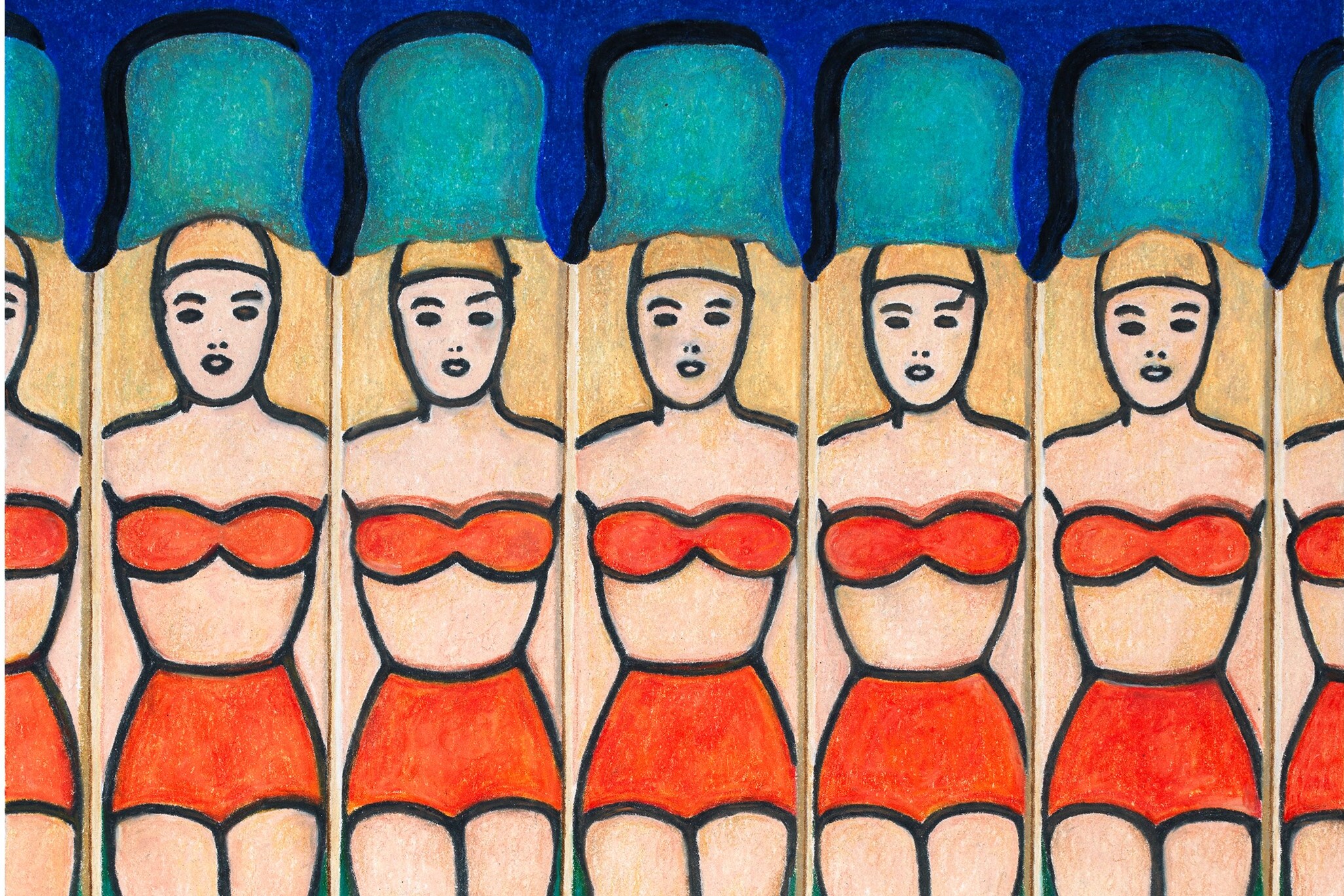 Aaron Kasmin, Bathers. Coloured pencil, 30x21cm. S