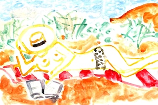 &#39;Woman-Reading-on-Beach&#39;-(BLUE)