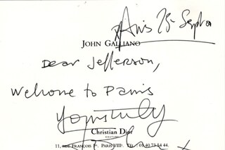 A note from John Galliano to editor in chief, Jefferson Hack