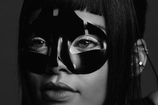Rihanna wears a lacquer mask by Alexander McQueen