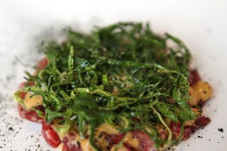 Raw beef and mussels