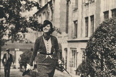 Model-wears-three-piece-suit-in-Bretton-Tweed,-by-