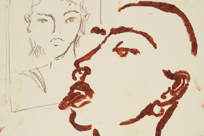 Andi and Leo , 2020 Oil bar and pencil on paper 40