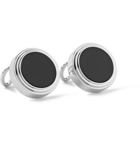 Rhodium-plated onyx button covers by Lanvin