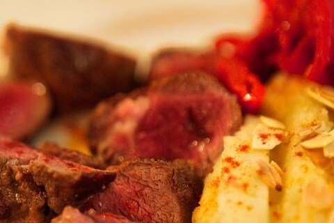 Iberico pork fillet, mash potato and piquillo peppers