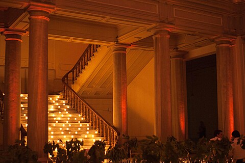 Istanbul University staircase covered in candles