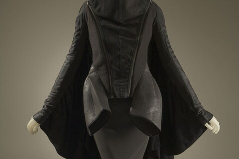 Rick Owens, batwing jacket and skirt, black denim, wool felt