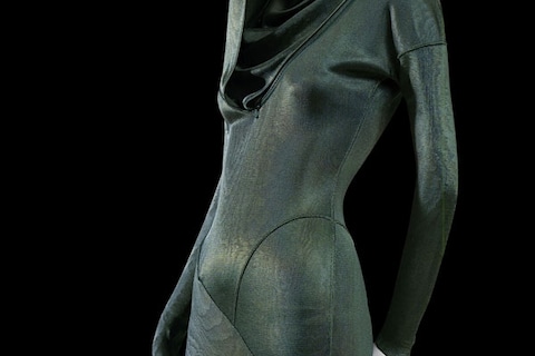 Azzedine Ala&#239;a dress: green acetate knit (France, 1986)