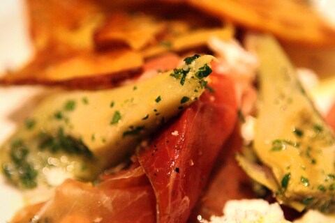 San Daniele with ricotta, farinata and artichokes