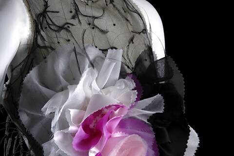Rodarte evening dress: white, red, and black silk organza, f