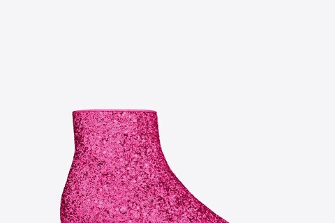 Ankle boot in pink glitter by Saint Laurent A/W14