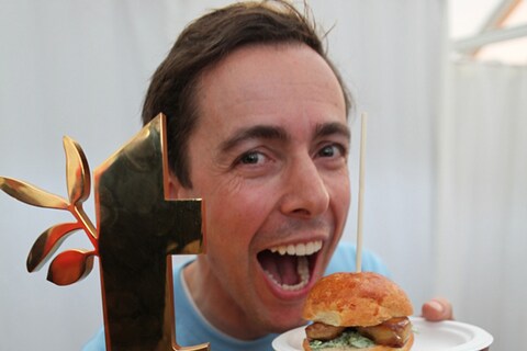 Pascal Aussignac with his award winning foie gras burger