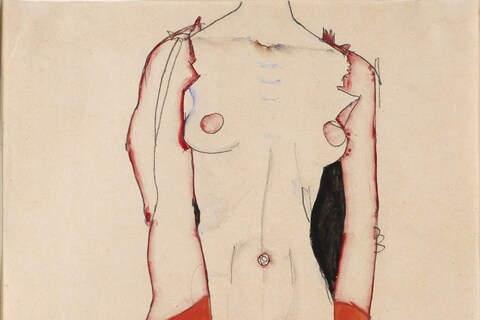 Egon Schiele, Standing Nude in Red Jacket, 1913