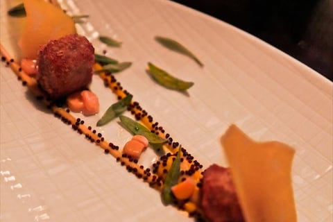 Pig and smoked eel, black mustard, sea purslane and pickled 