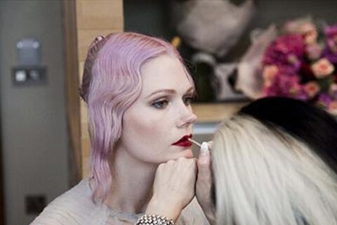 Katie Shillingford having her make-up done by Alex Box