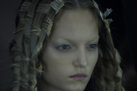 Model backstage at Alexander McQueen